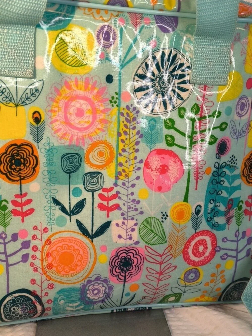 Paperchaser Turquoise Floral Print Travel Tote Bag/ Laptop Bag